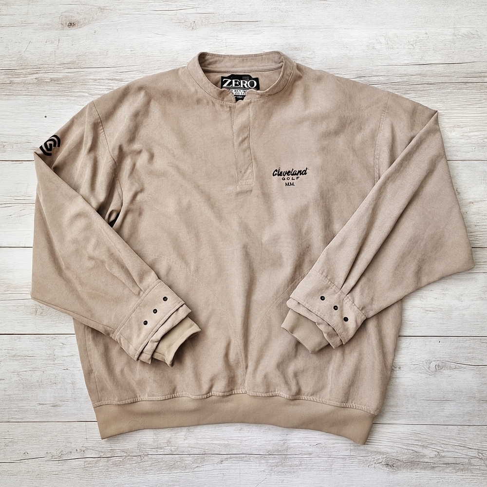 VTG Zero Restriction Cleveland Golf Beige Pullover Snap Neck Sweatshirt XXL USA